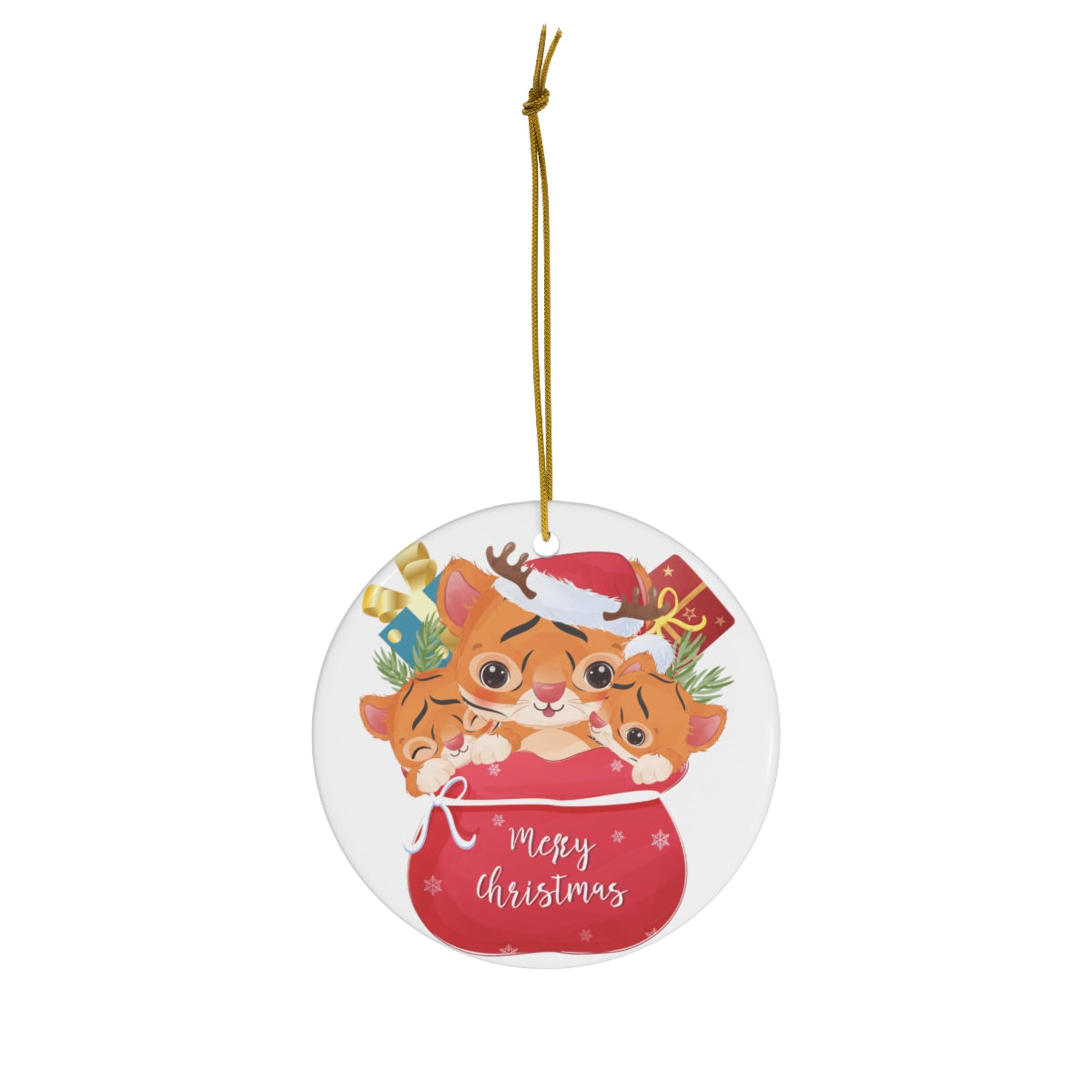 Tiger & Cubs Christmas Ceramic Ornament, 1-Pack