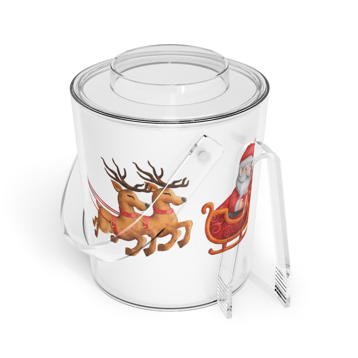 Santa Sleigh & Reindeer Christmas Ice Bucket with Tongs