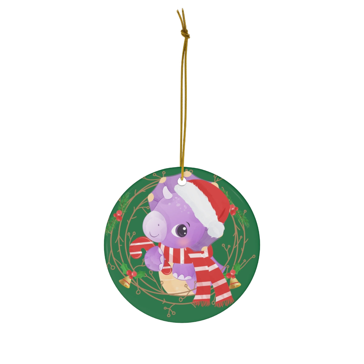 Cute Christmas Dinosaur Ceramic Ornament, 1-Pack