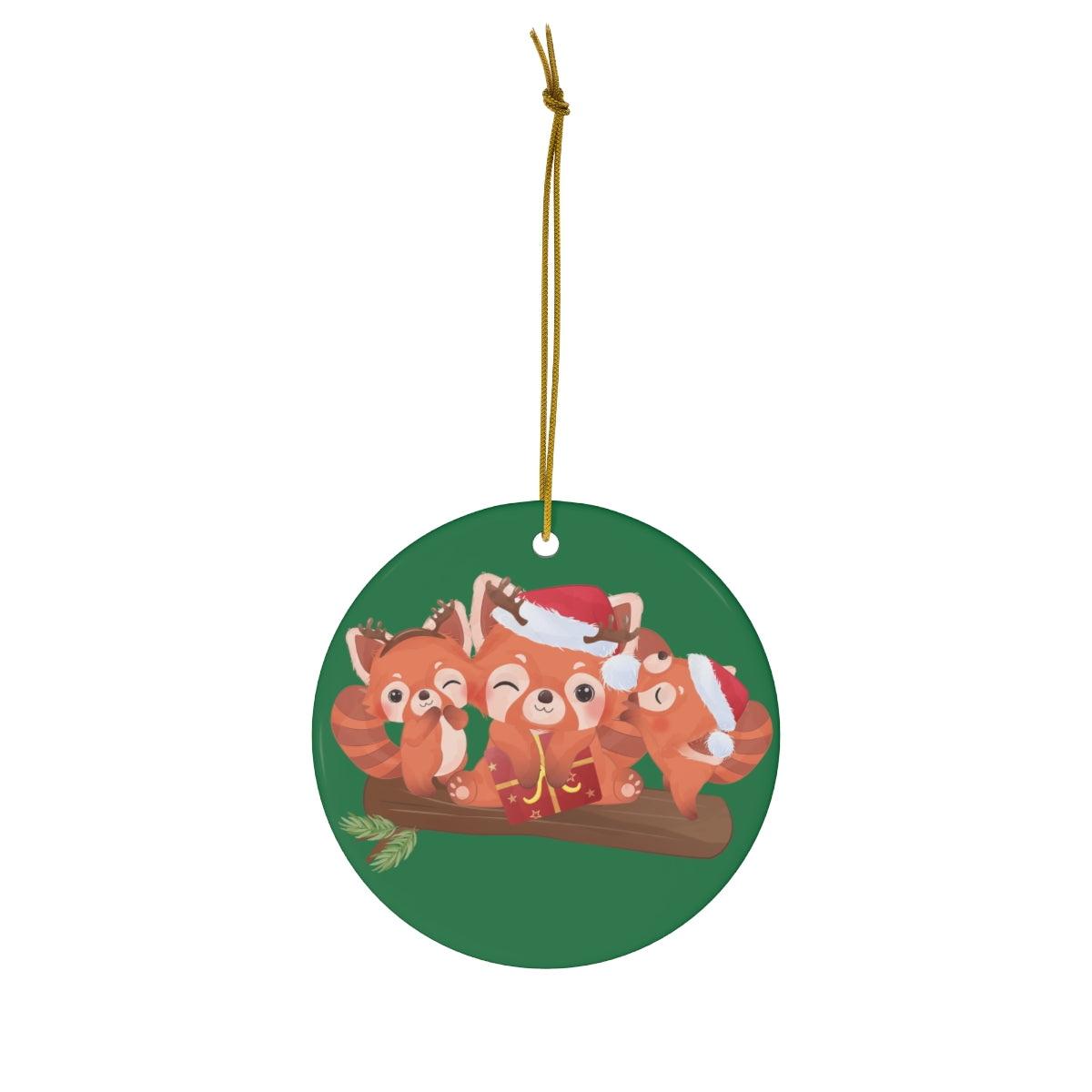 Cute Mum And Baby Racoon Christmas Ceramic Ornament, 1-Pack