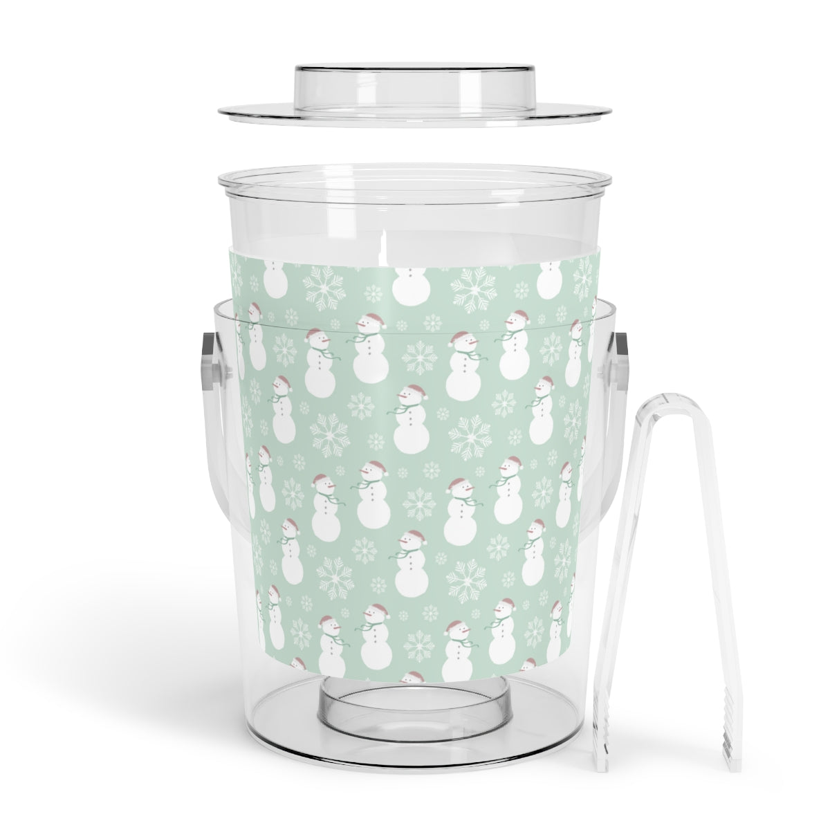 Snowmen & Snow FLakes Christmas Ice Bucket with Tongs