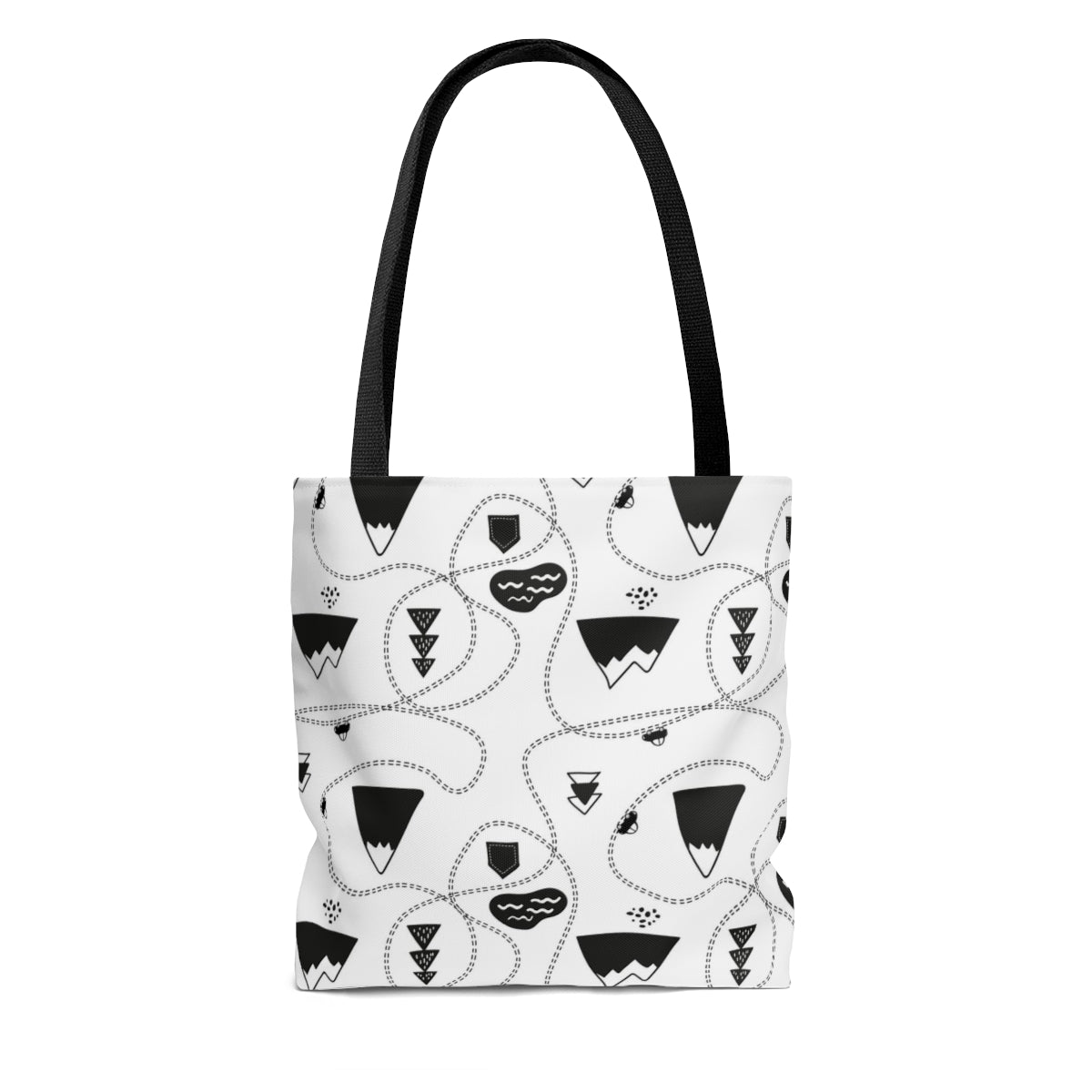 Scandi Black & White Peaks & Trees Christmas Tote Bag