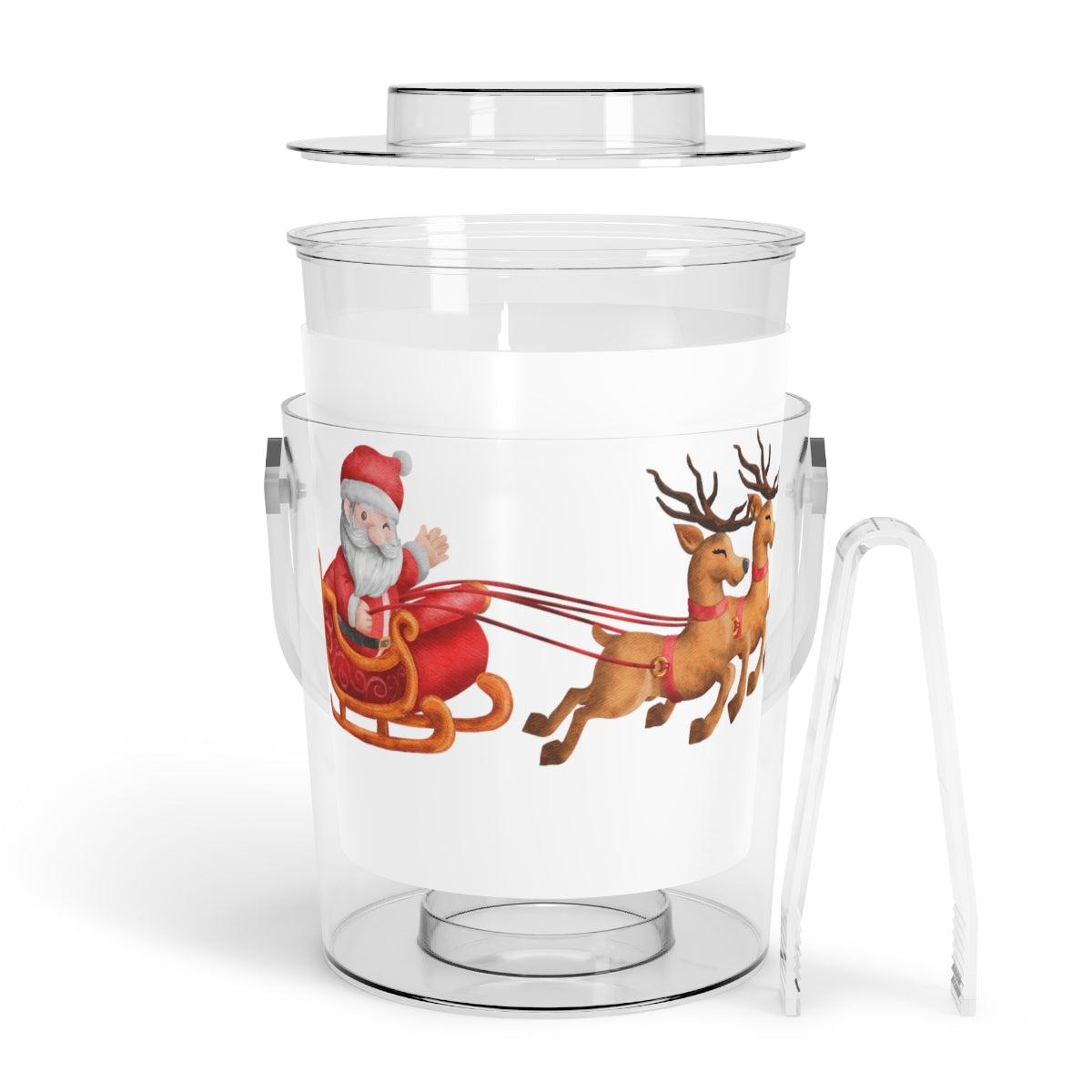 Santa Sleigh & Reindeer Christmas Ice Bucket with Tongs