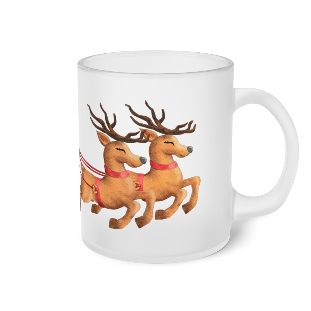 Santa Sleigh & Reindeer Frosted Glass Mug