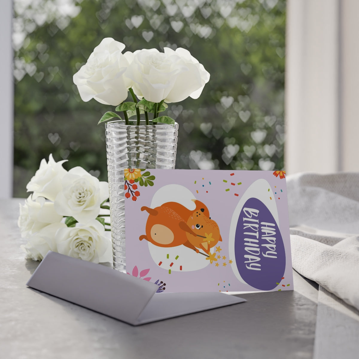 Happy Birthday Animal with Flowers and Sparkles Birthday Card