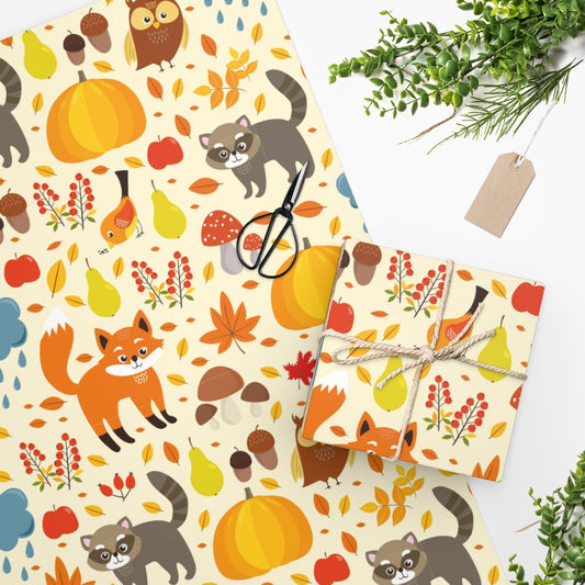 Animals, Pumpkins & Clouds Happy Birthday Wrapping Paper