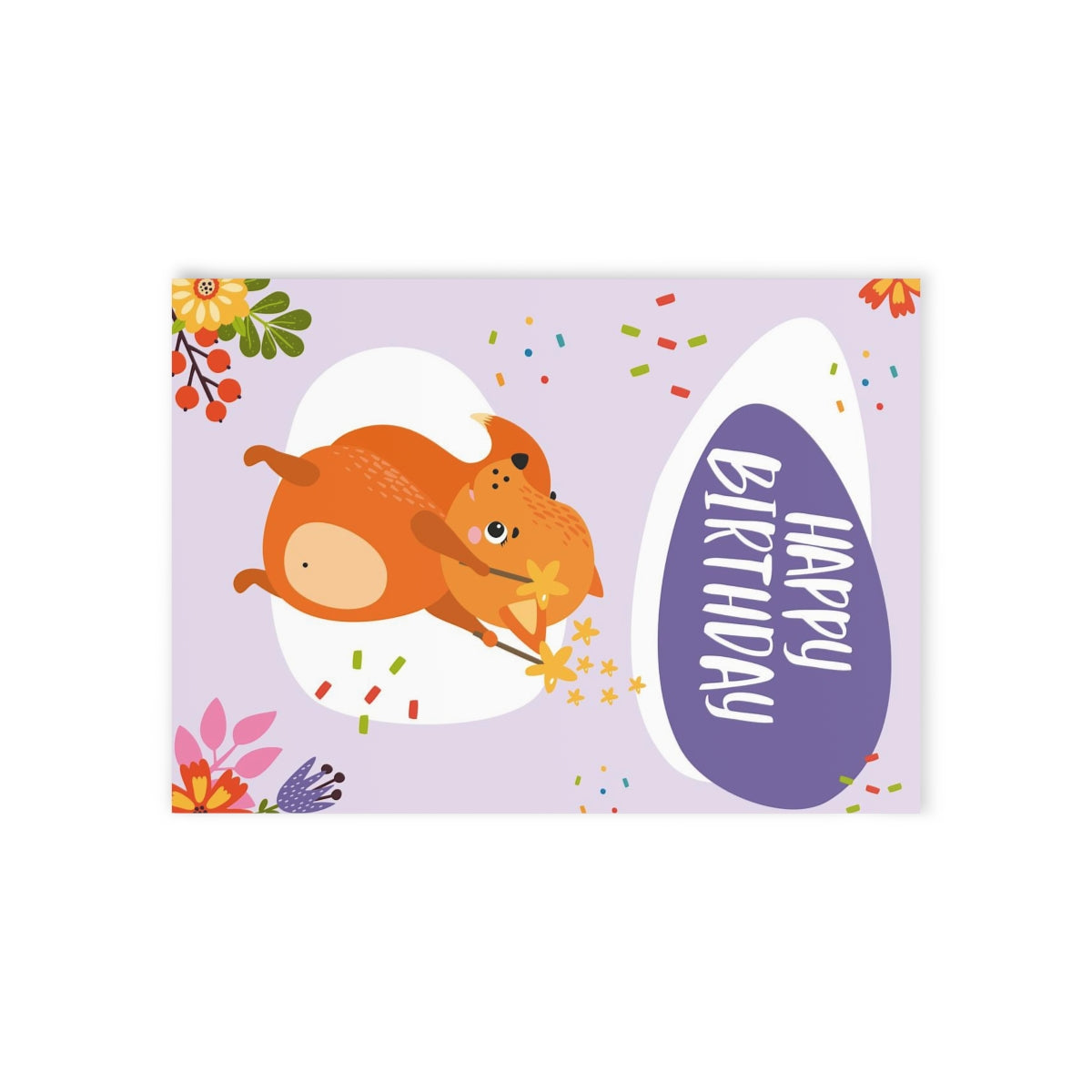 Happy Birthday Animal with Flowers and Sparkles Birthday Card