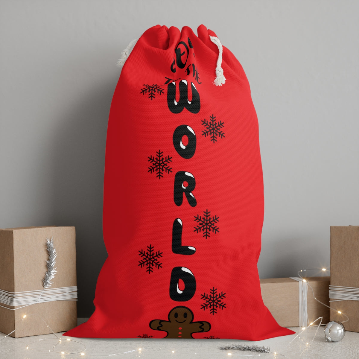 Joy to The World Gingerbread Man Santa Sack