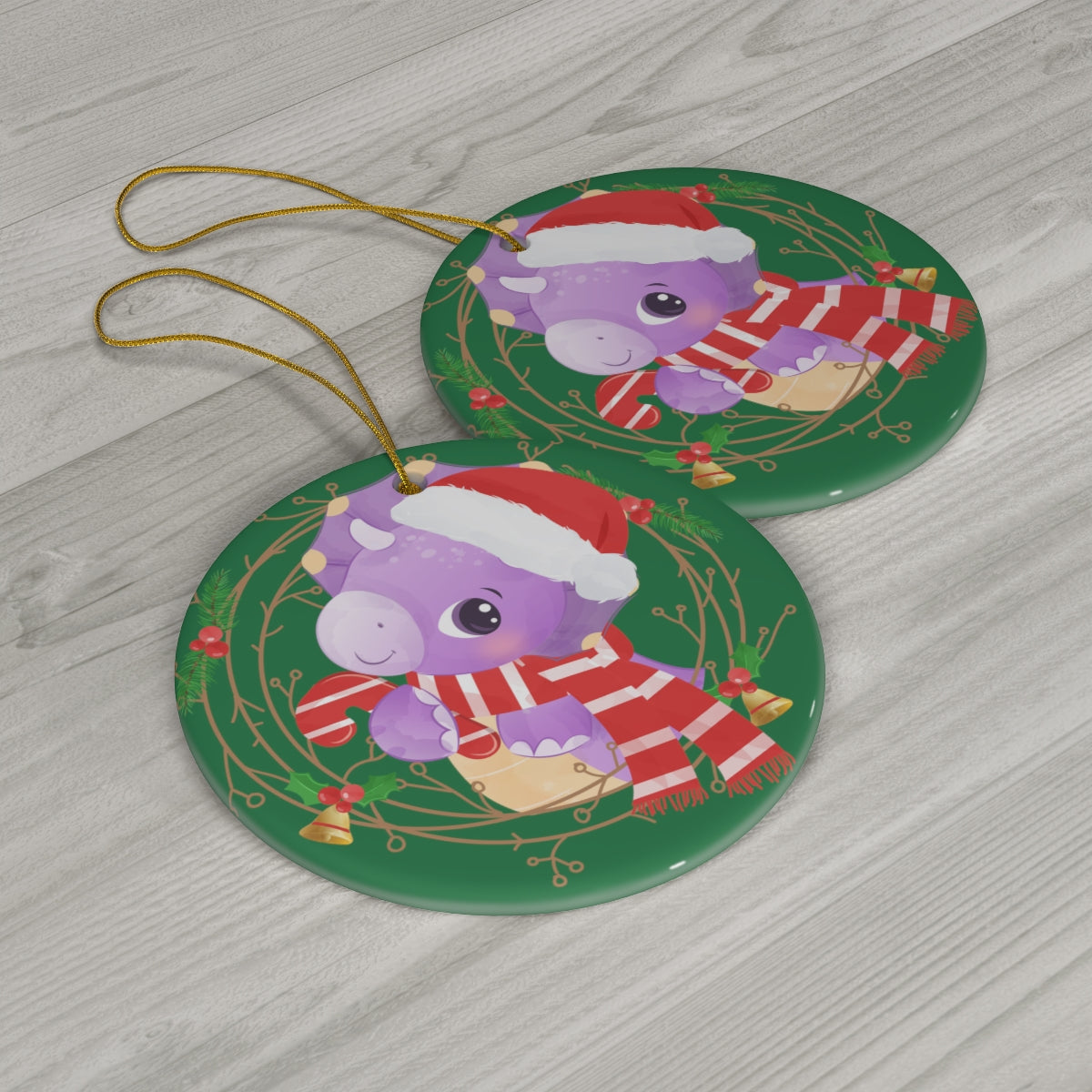 Cute Christmas Dinosaur Ceramic Ornament, 1-Pack