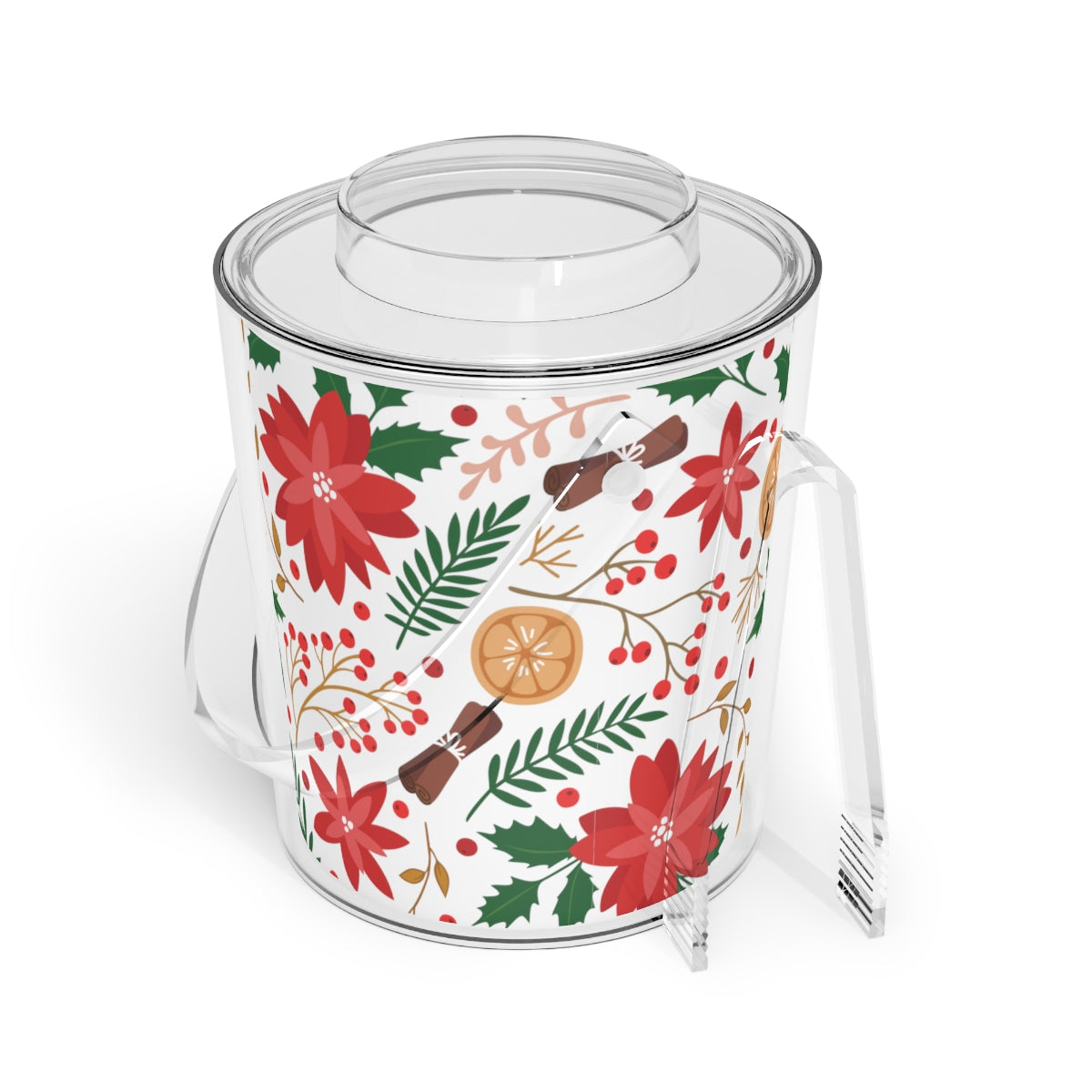 Christmas Flowers Ice Bucket with Tongs