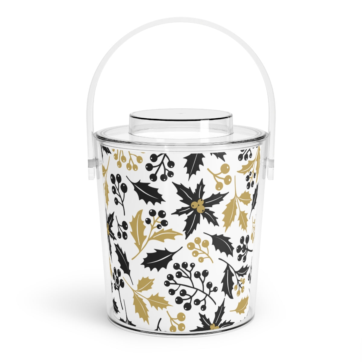 Black & Gold Christmas Ice Bucket with Tongs