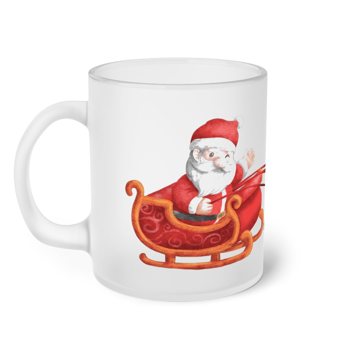 Santa Sleigh & Reindeer Frosted Glass Mug