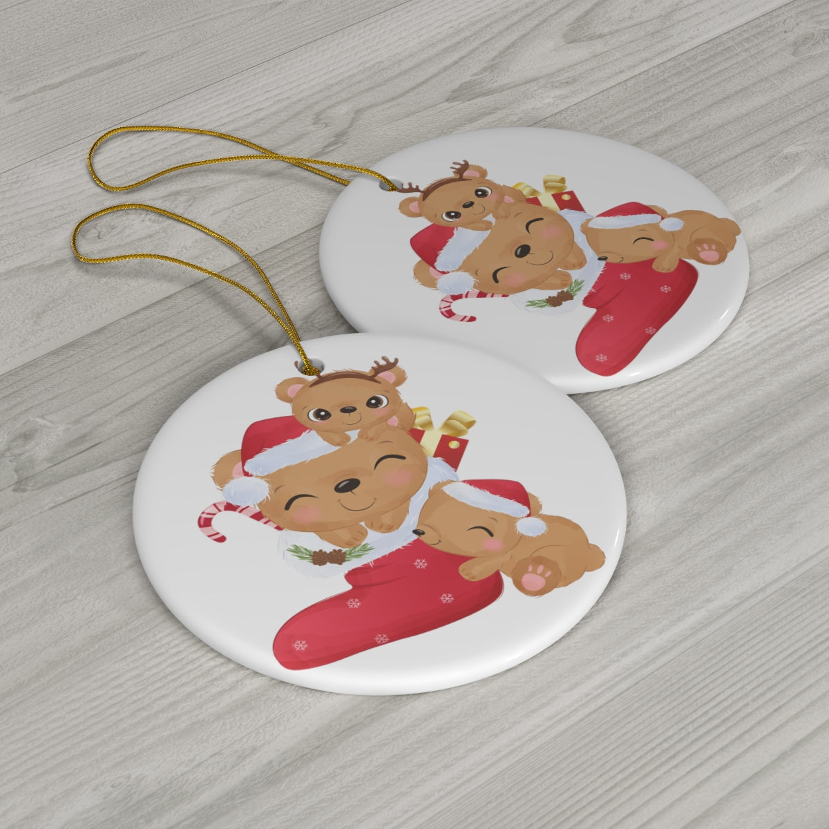 Cute Mama Bear and Cubs Christmas Ceramic Ornament, 1-Pack