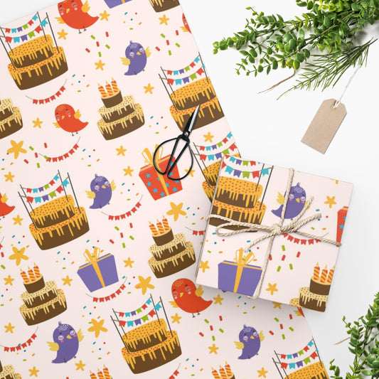 Birds Cakes & Presents Wrapping paper