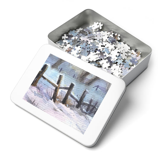 Winter Landscape Fences covered in Snow Jigsaw Puzzle (30, 110, 252, 500,1000-Piece)