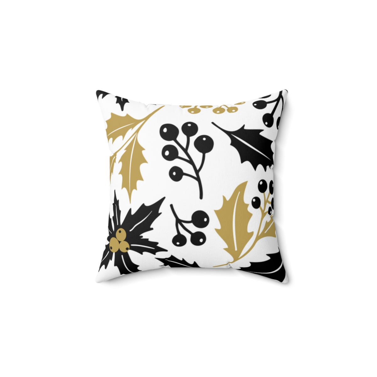 Black & Gold Holly Christmas Spun Polyester Square Pillow