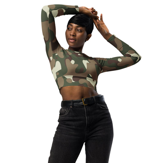 Camouflage Print Recycled long-sleeve crop top