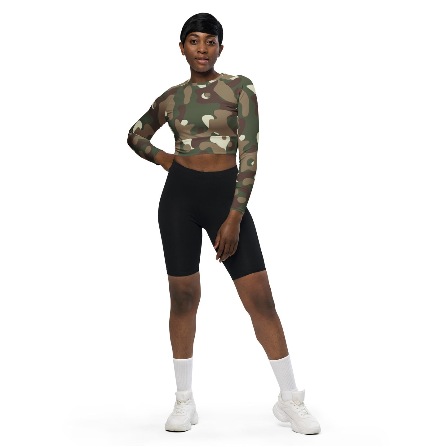 Camouflage Print Recycled long-sleeve crop top