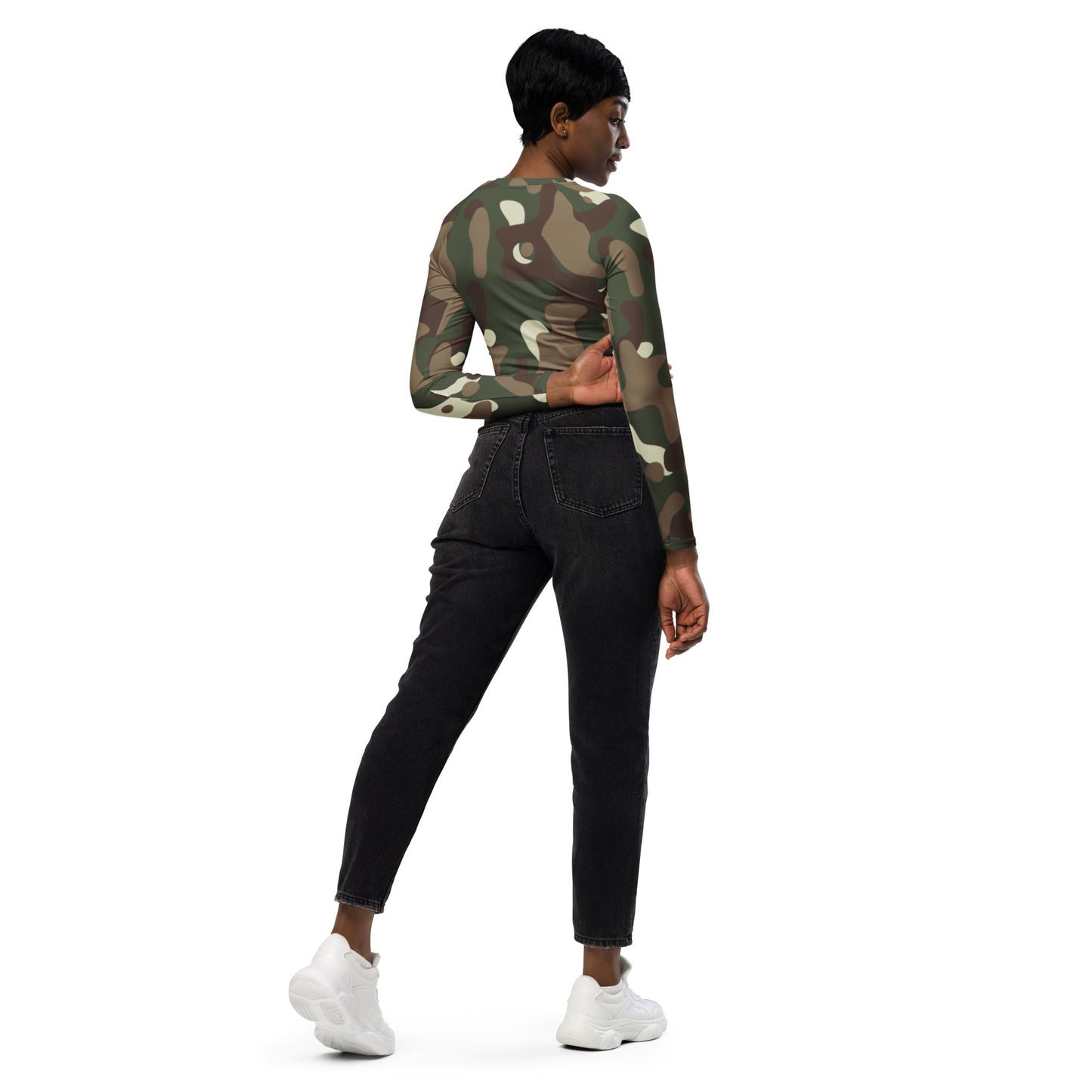 Camouflage Print Recycled long-sleeve crop top