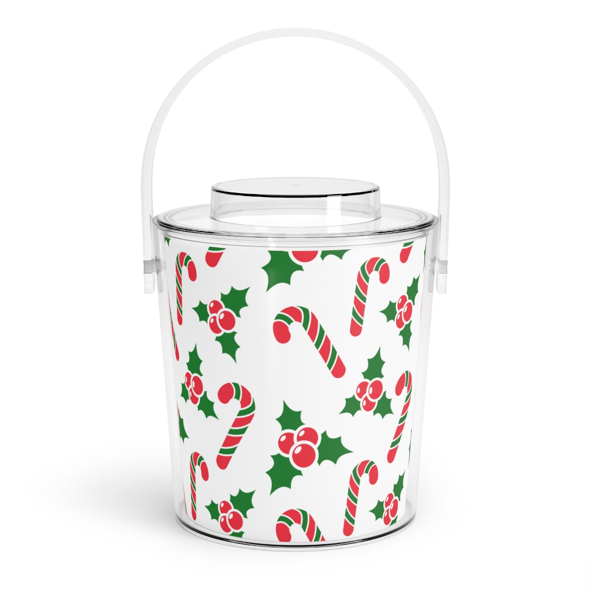 Candy Cane & Holly Christmas Ice Bucket with Tongs