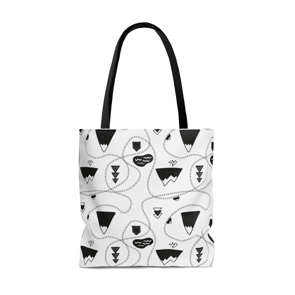 Scandi Black & White Peaks & Trees Christmas Tote Bag