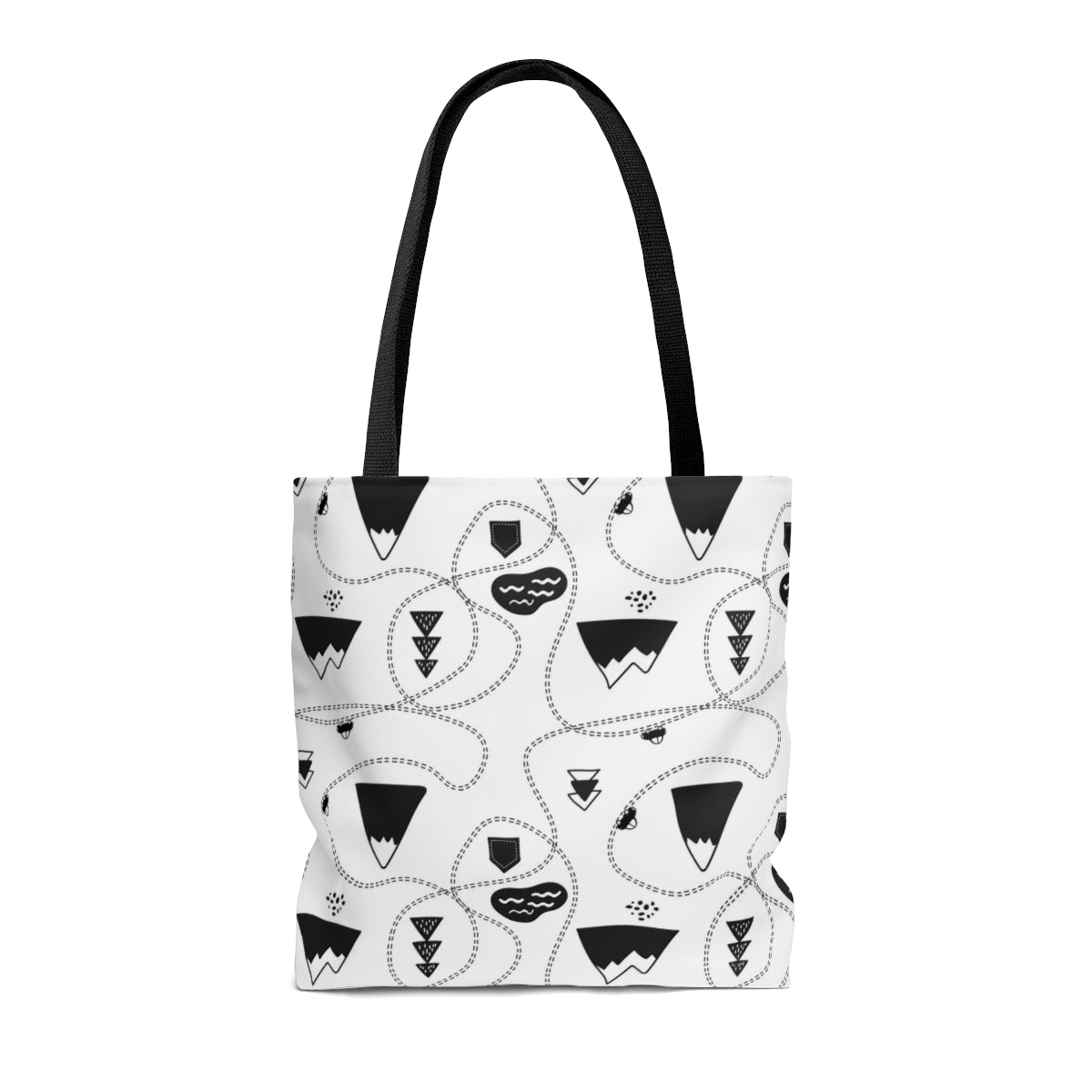 Scandi Black & White Peaks & Trees Christmas Tote Bag