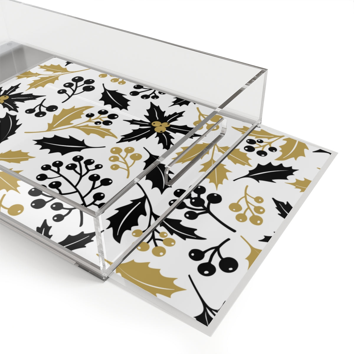 Black & Gold Holly Christmas Acrylic Serving Tray