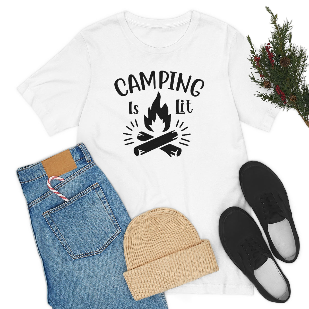 Camping is Lit Unisex Jersey Short Sleeve Tee