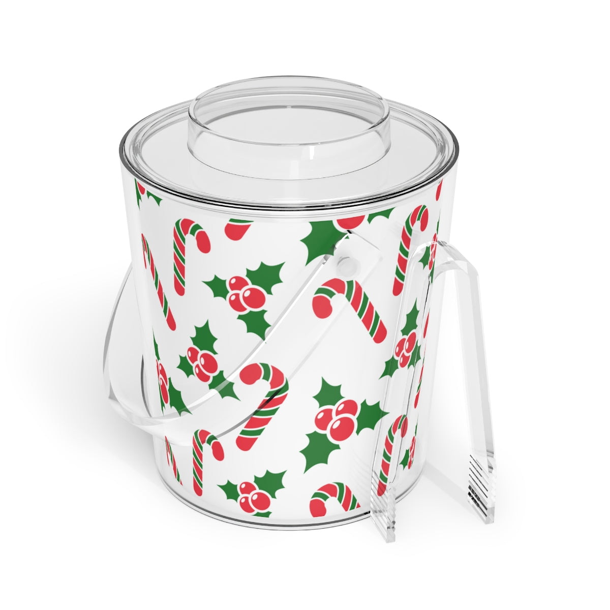 Candy Cane & Holly Christmas Ice Bucket with Tongs