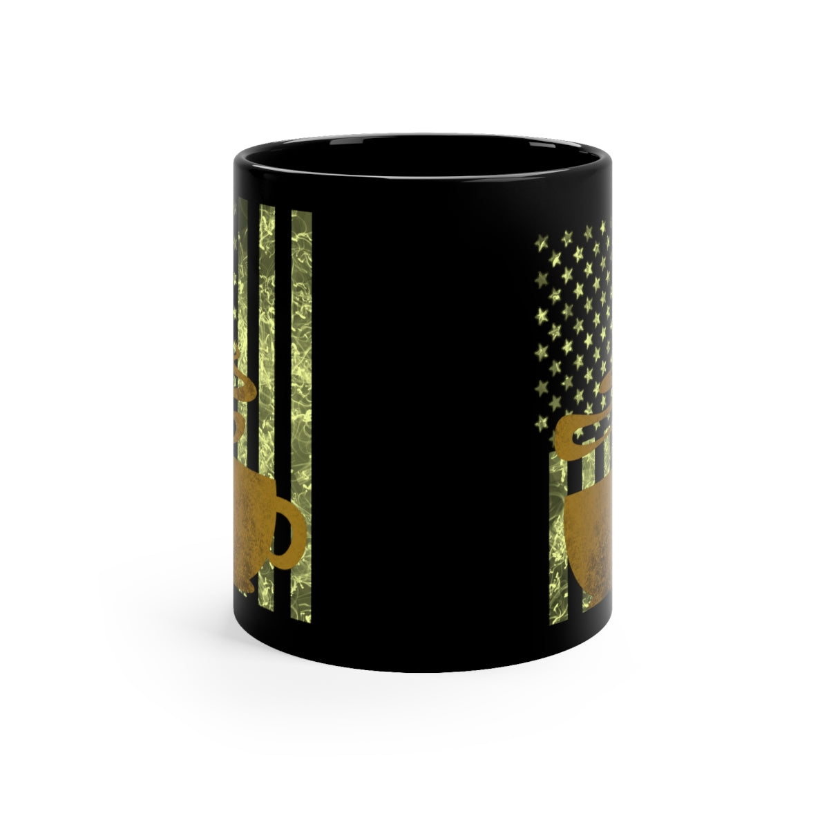 Black & Gold American Flag with Coffee Cup11oz Black Mug