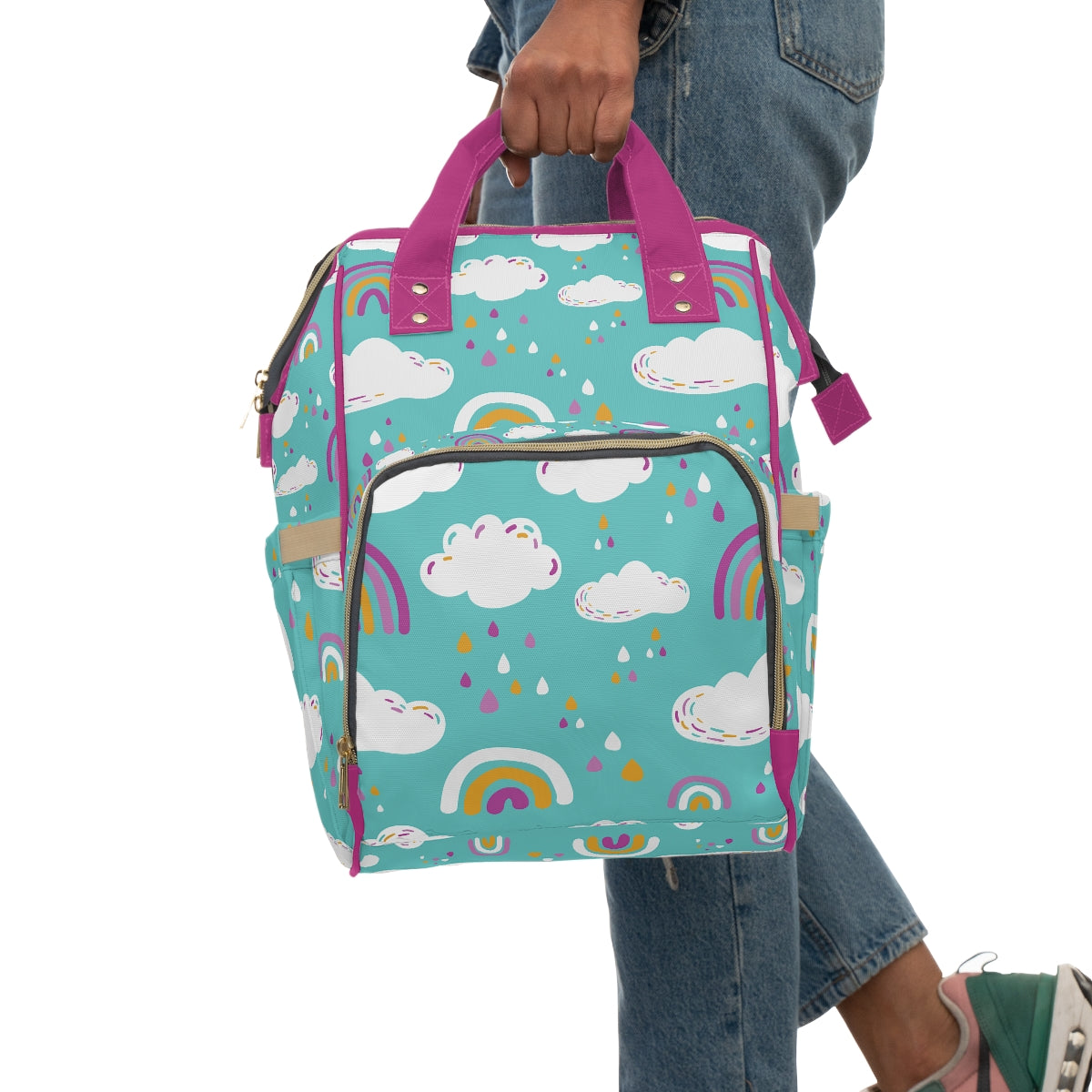 Rainbows Raindrops and Clouds Multifunctional Baby Diaper Backpack