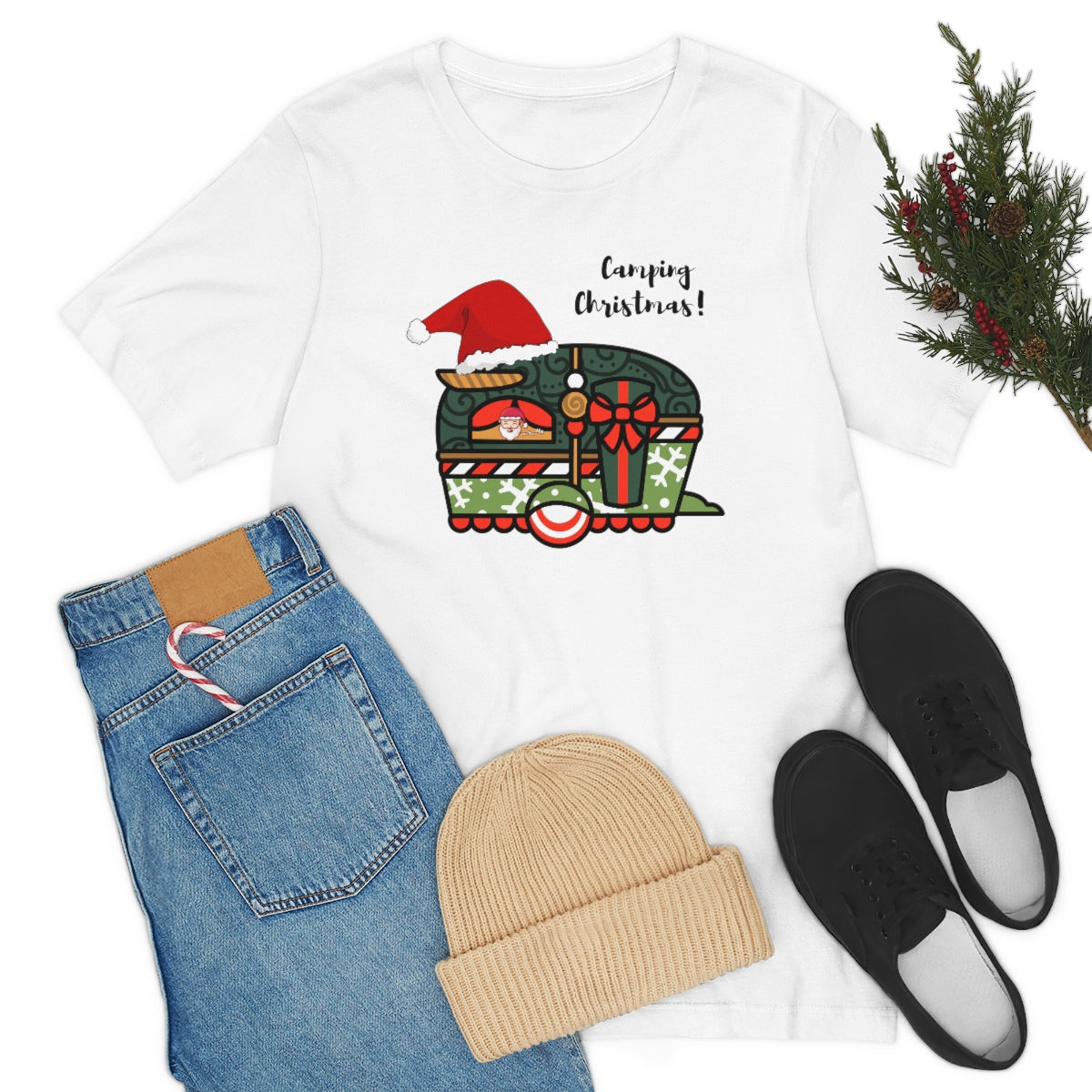 Camping Christmas Unisex Jersey Short Sleeve Tee