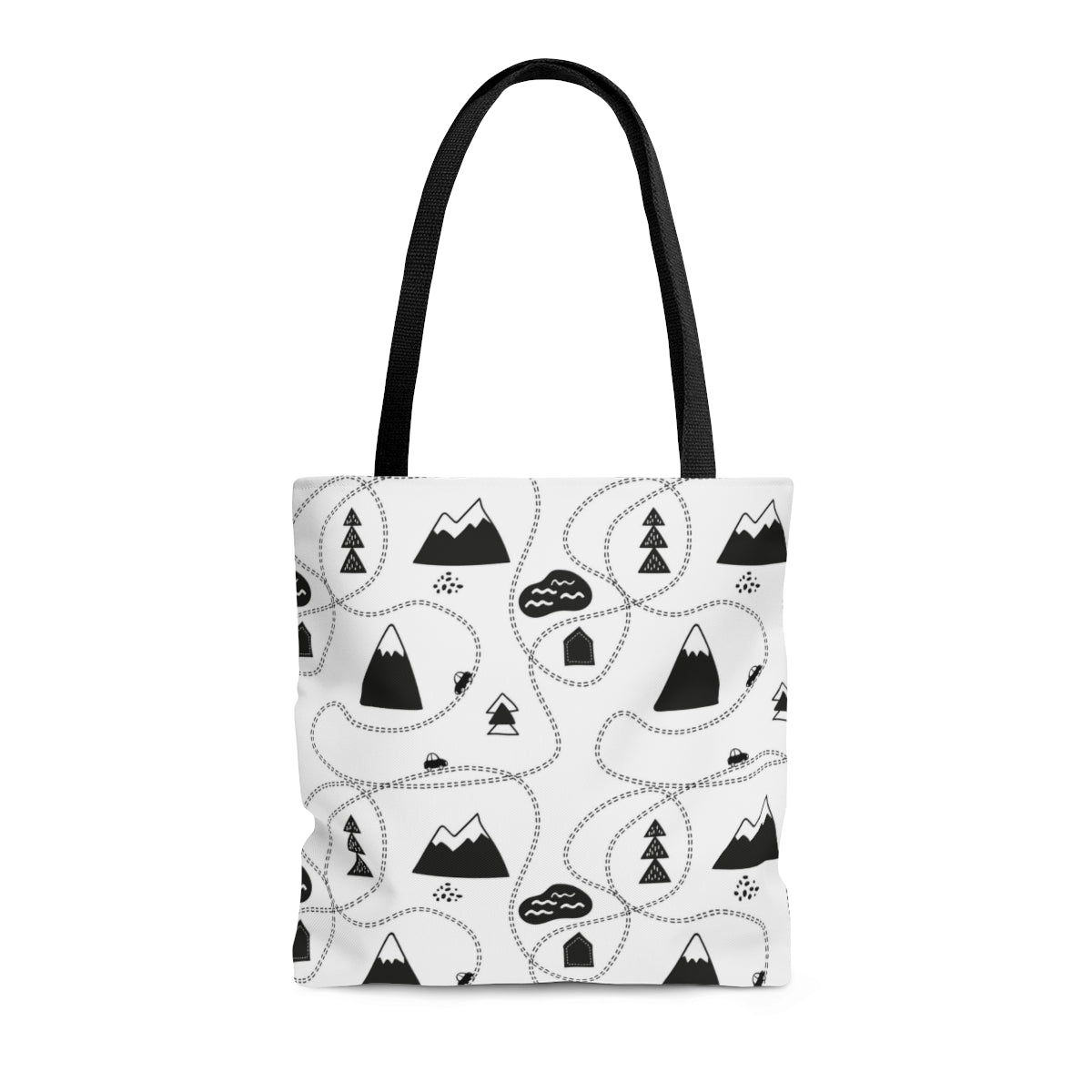 Scandi Black & White Peaks & Trees Christmas Tote Bag