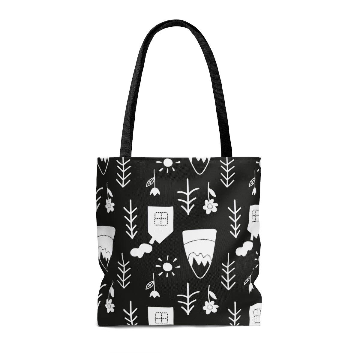 Cabins & Trees Scandi Black & White Tote Bag