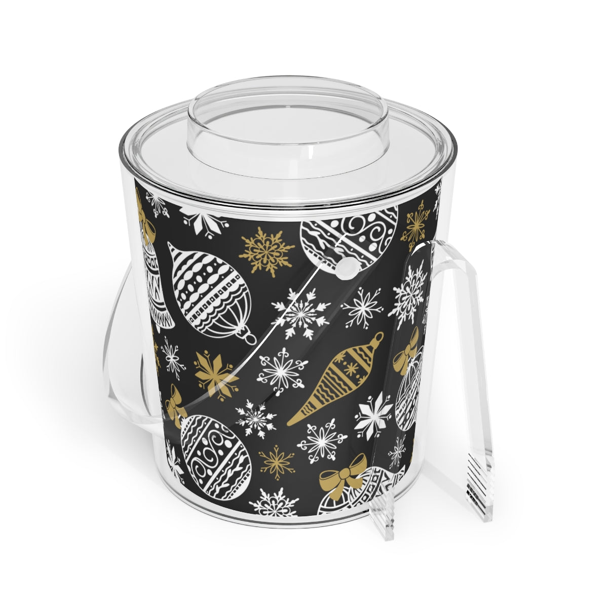 Black & Gold Christmas Ice Bucket with Tongs