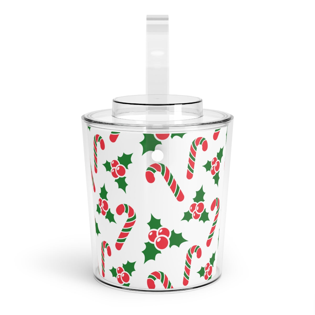 Candy Cane & Holly Christmas Ice Bucket with Tongs