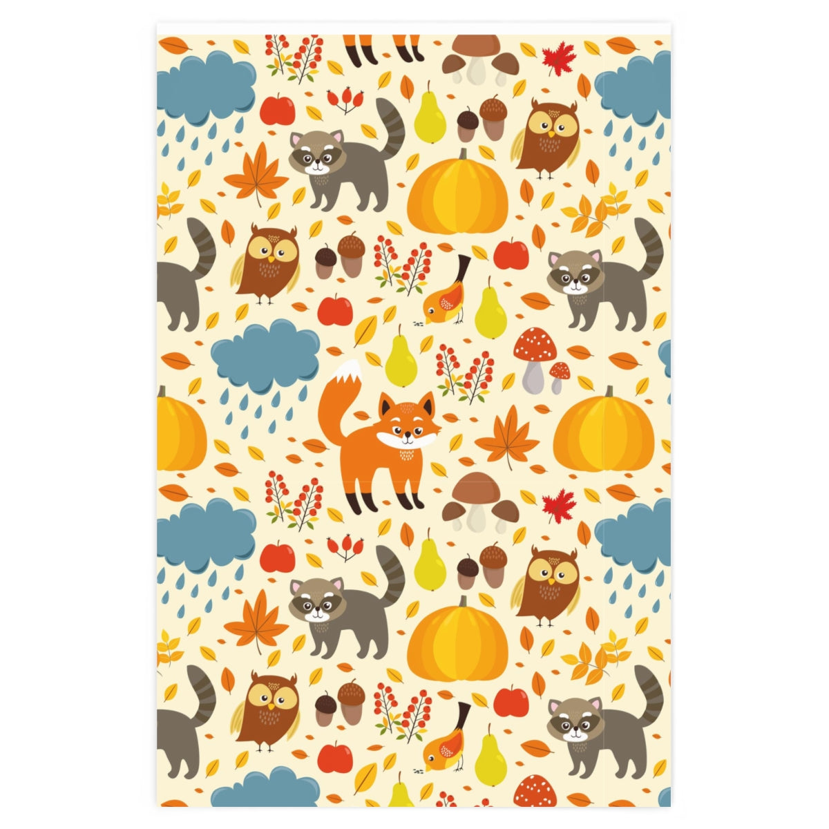 Animals, Pumpkins & Clouds Happy Birthday Wrapping Paper