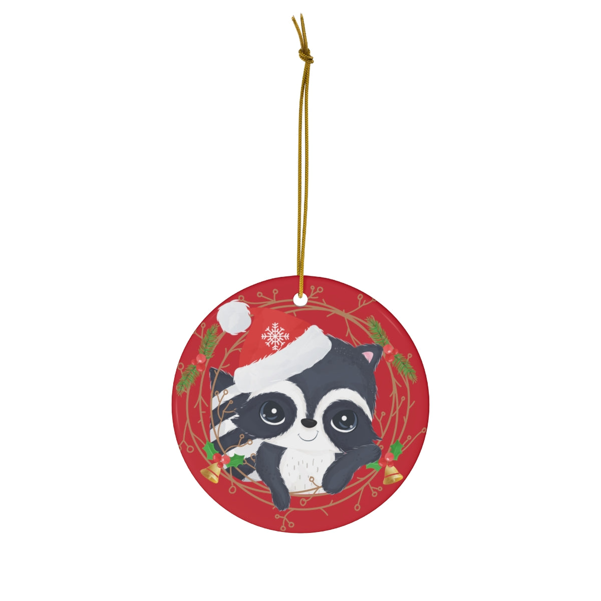 Cute Christmas Racoon Ceramic Ornament, 1-Pack