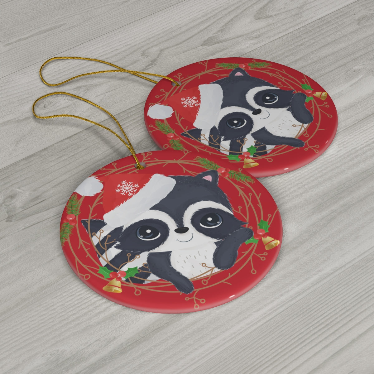 Cute Christmas Racoon Ceramic Ornament, 1-Pack