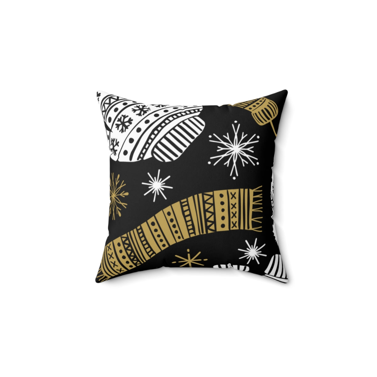 Black & Gold Sweater & Scarves Christmas Spun Polyester Square Pillow