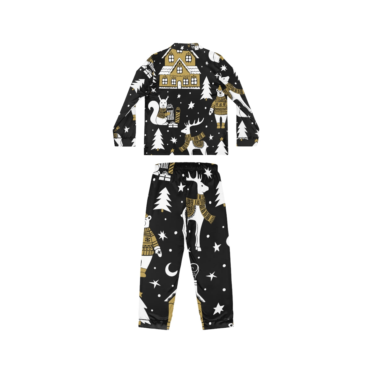 Black & Gold Christmas Women's Satin Pajamas (AOP)