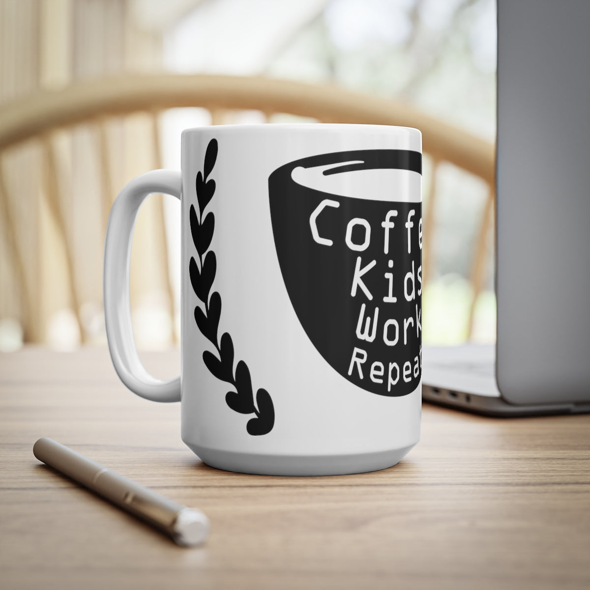 Coffee Kids Work Repeat Ceramic Coffee Cups, 11oz, 15oz