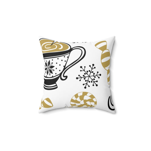 Black & Gold Coffee Christmas Spun Polyester Square Pillow