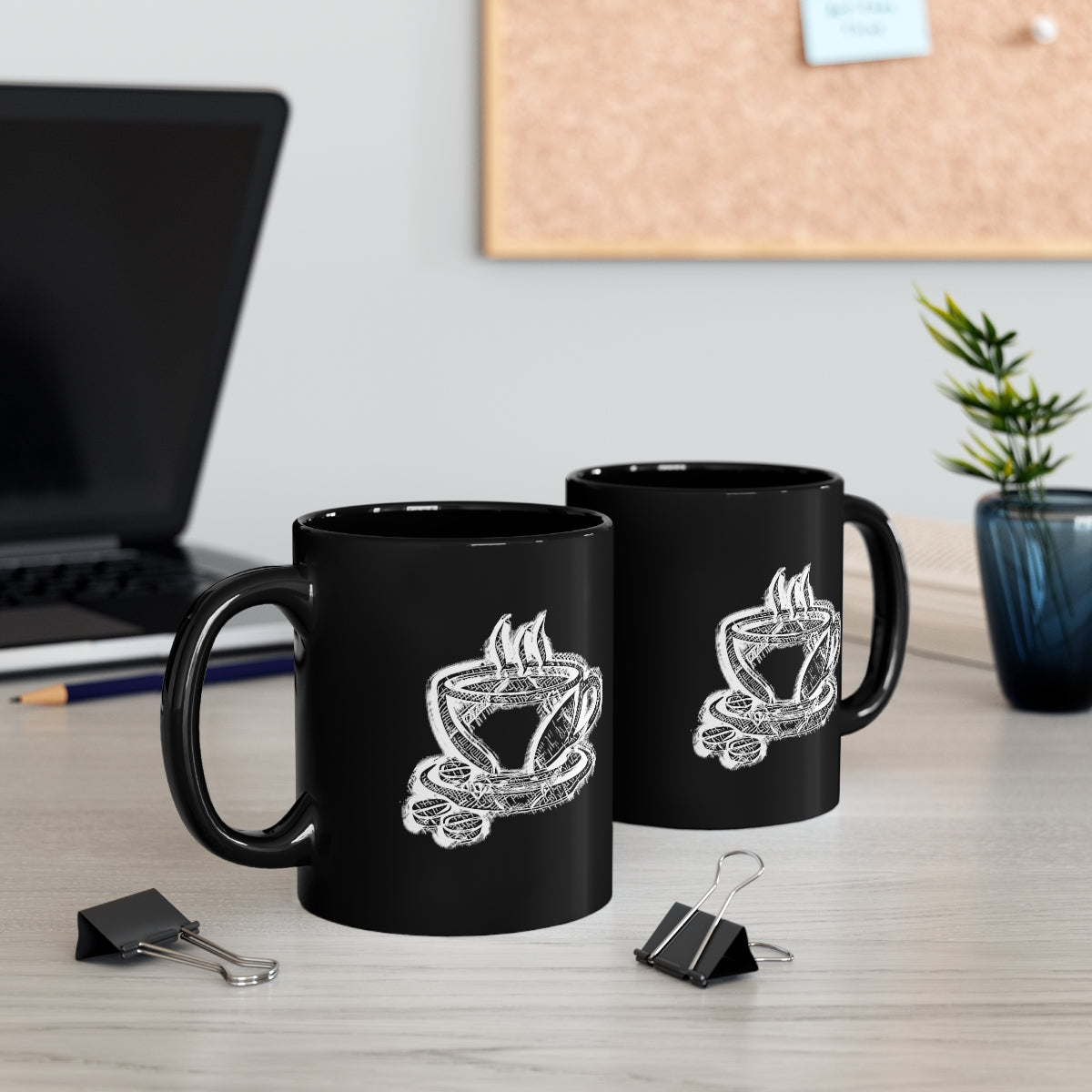 Black & White Coffee Cup 11oz Black Mug