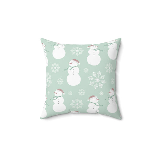 Snowmen & Snowflake Christmas Spun Polyester Square Pillow