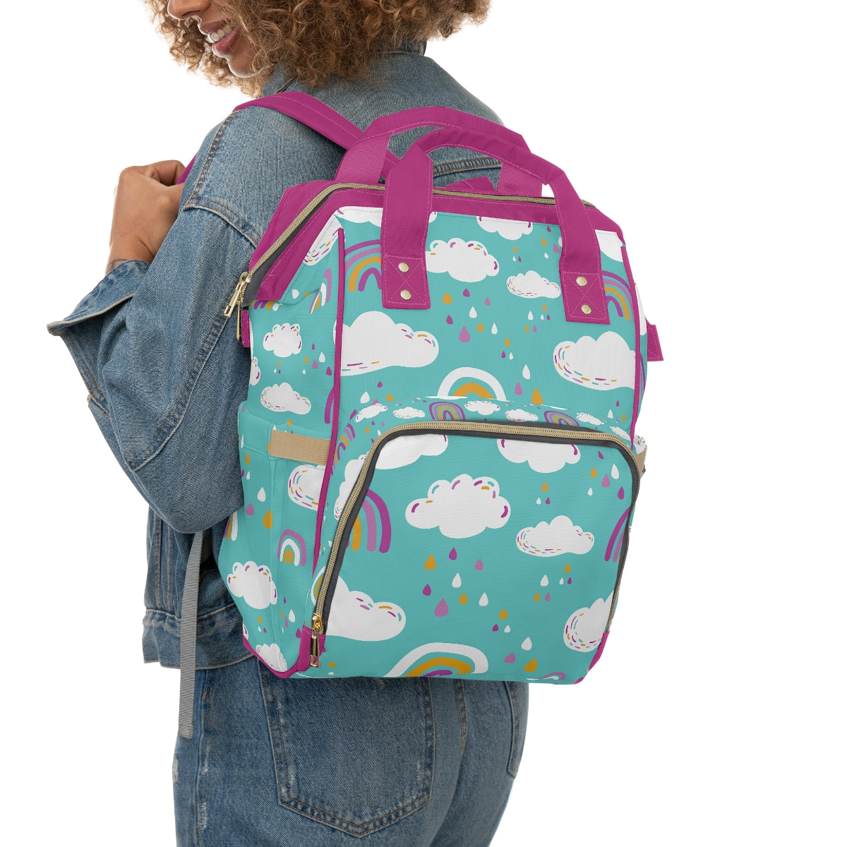 Rainbows Raindrops and Clouds Multifunctional Baby Diaper Backpack