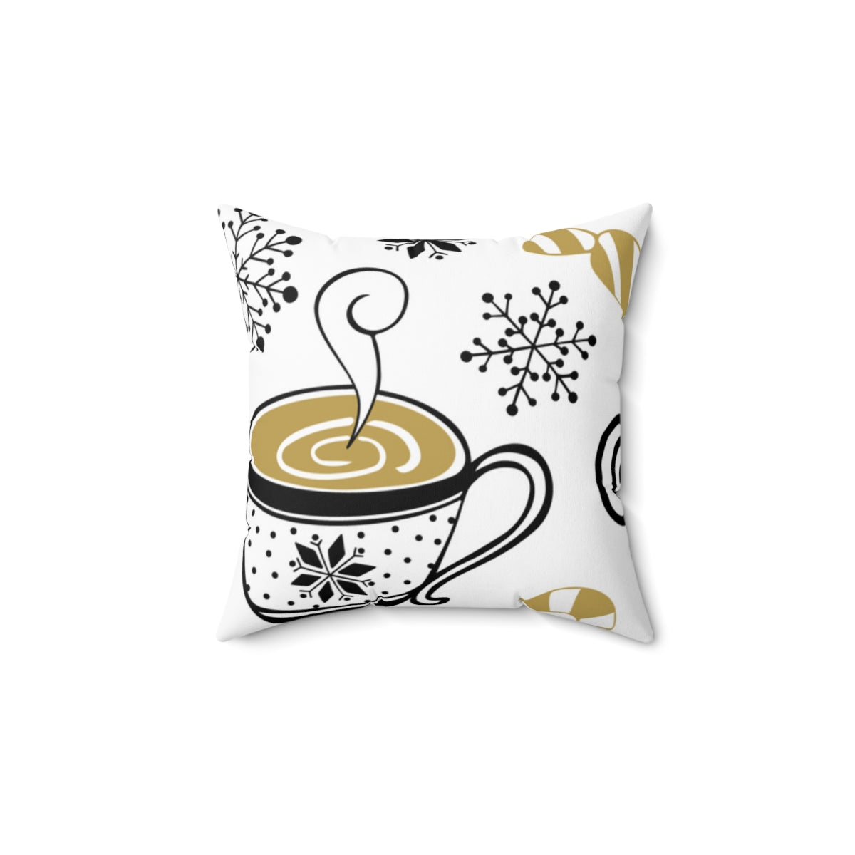 Black & Gold Coffee Christmas Spun Polyester Square Pillow