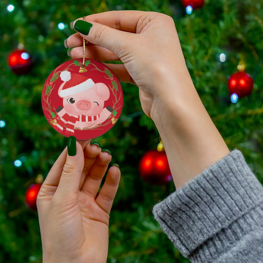 Cute Christmas Pig Ceramic Ornament, 1-Pack