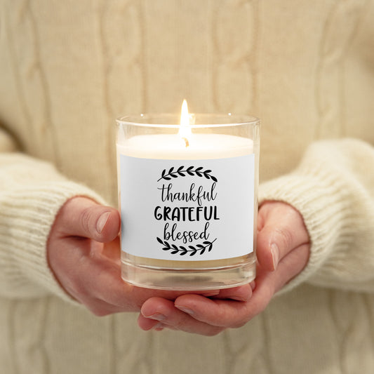 Thankful Grateful Blessed Glass jar soy wax candle