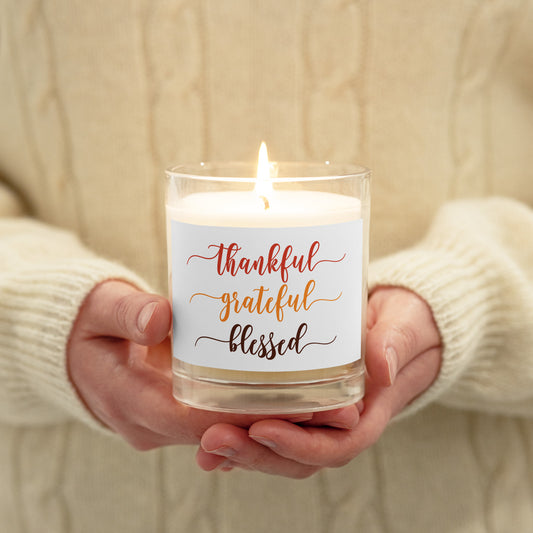 Grateful Thanksful Blessed Glass jar soy wax candle